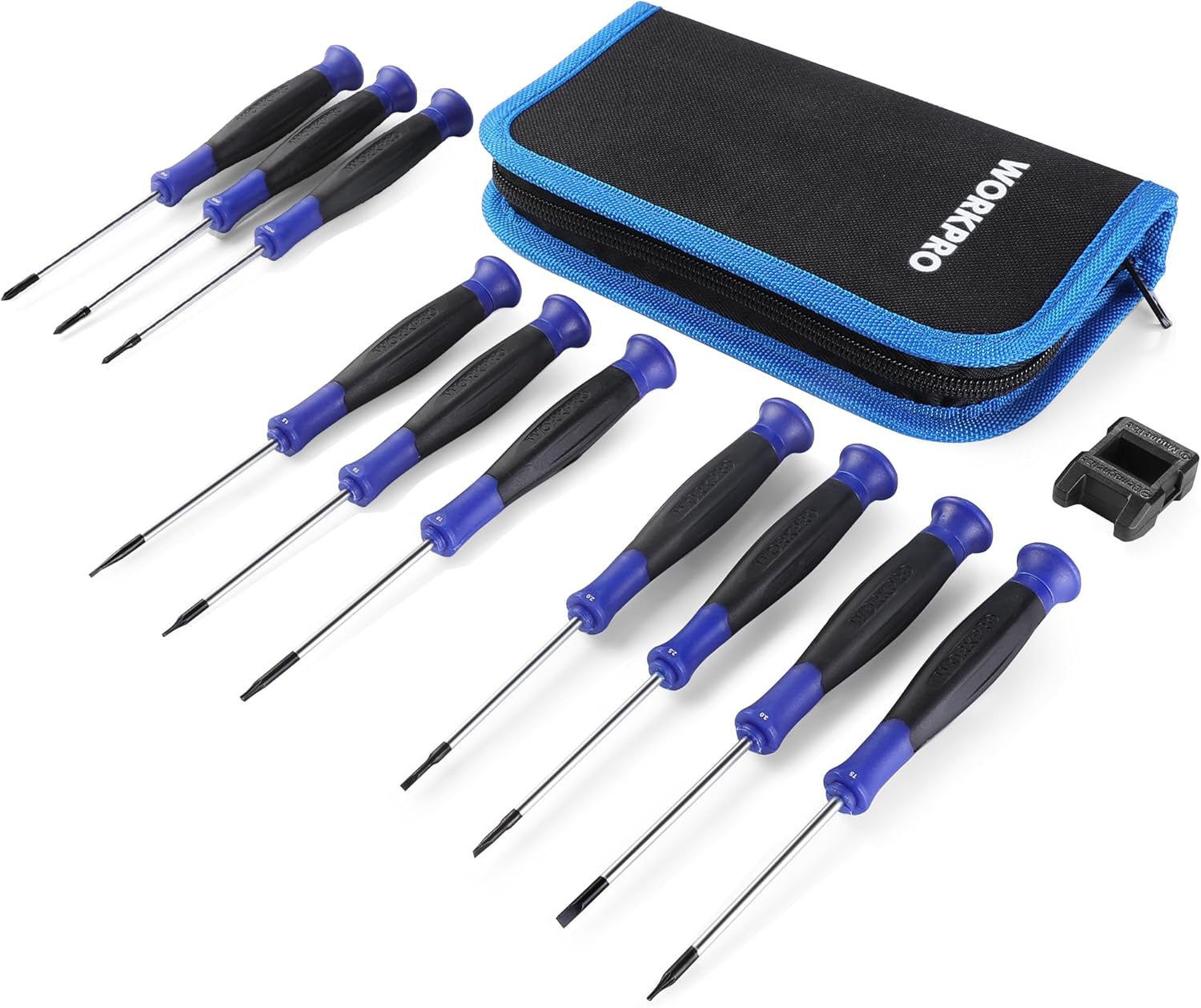WORKPRO Precision Screwdriver Set 10-Piece, Cr-V Steel Small Screwdrivers Set, with Phillips, Slotted and Torx Tip, Organized in Zip Case, Ideal for Watch, Laptop