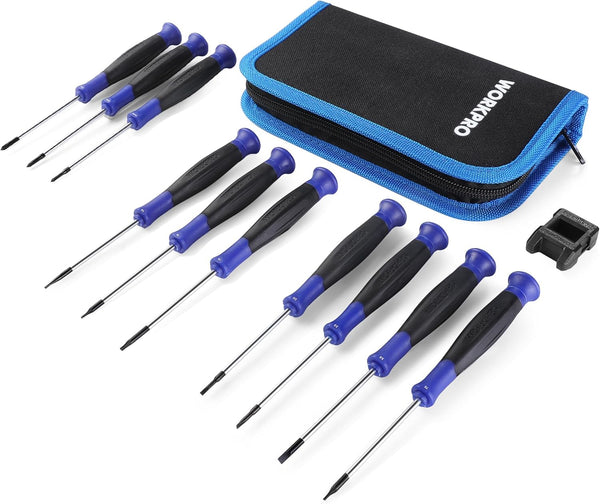 WORKPRO Precision Screwdriver Set 10-Piece, Cr-V Steel Small Screwdrivers Set, with Phillips, Slotted and Torx Tip, Organized in Zip Case, Ideal for Watch, Laptop