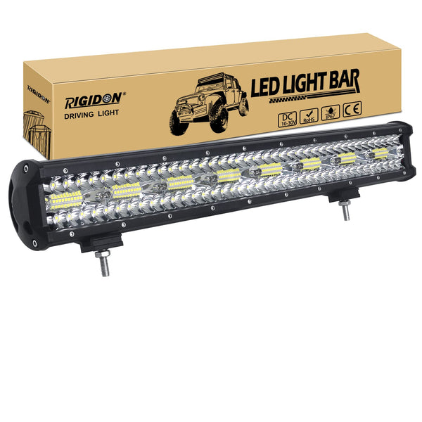 RIGIDON 8D Led Work Light Bar, 12 inch 240W 12V 24V 7D Tri Row Fog Light for Car Off road Truck SUV ATV 4x4 Boat, Flood Spot Combo Beam, Waterproof Outdoor Driving Lighting, 6000K White