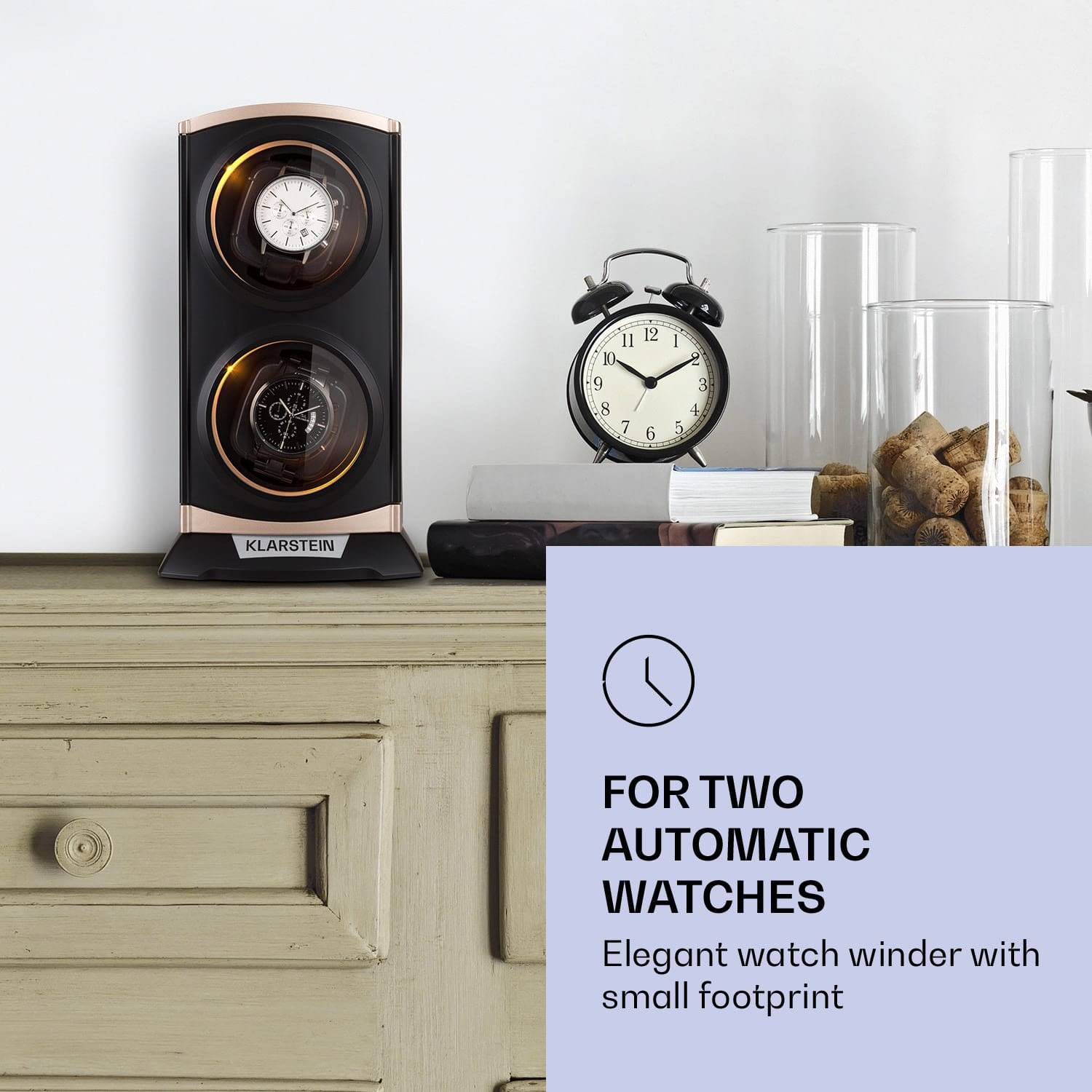 KLARSTEIN St. Gallen Premium - Automatic Watch Winder, Rotator, Holder, Case for 2 Watches, 4 Speeds, Right-Left Running