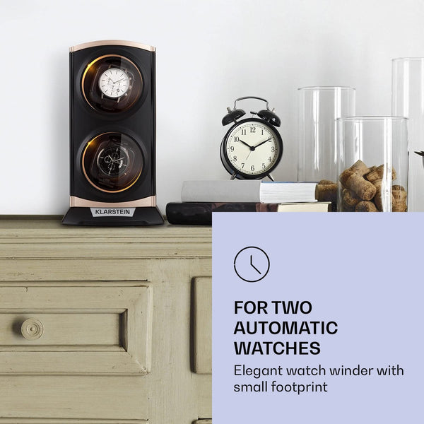 KLARSTEIN St. Gallen Premium - Automatic Watch Winder, Rotator, Holder, Case for 2 Watches, 4 Speeds, Right-Left Running