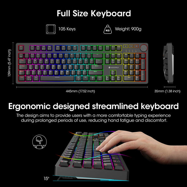 KOORUI Gaming Keyboards, 26 RGB Backlit Mechanical Keyboard Wired 104 Keys Full Size UK Layout with Blue Switch Gamer Keyboards for Windows MacOS Linux