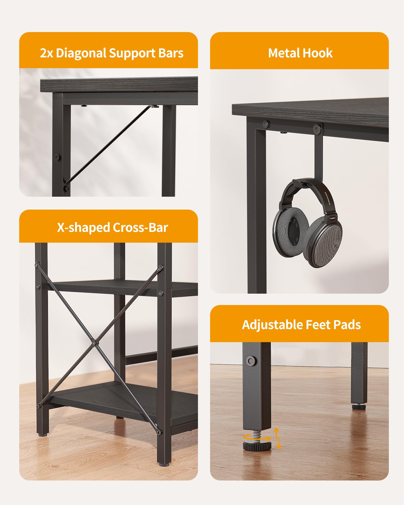 CubiCubi Computer Desk with Monitor Stand and Storage Shelves, 120cm Home Office Desk Study Writing Table, White