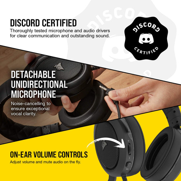 CORSAIR HS55 SURROUND Lightweight Multiplatform Wired Gaming Headset – Dolby 7.1 Surround Sound – iCUE Compatible – PC, Mac, PS5, PS4, Xbox, Nintendo Switch, Mobile – Carbon