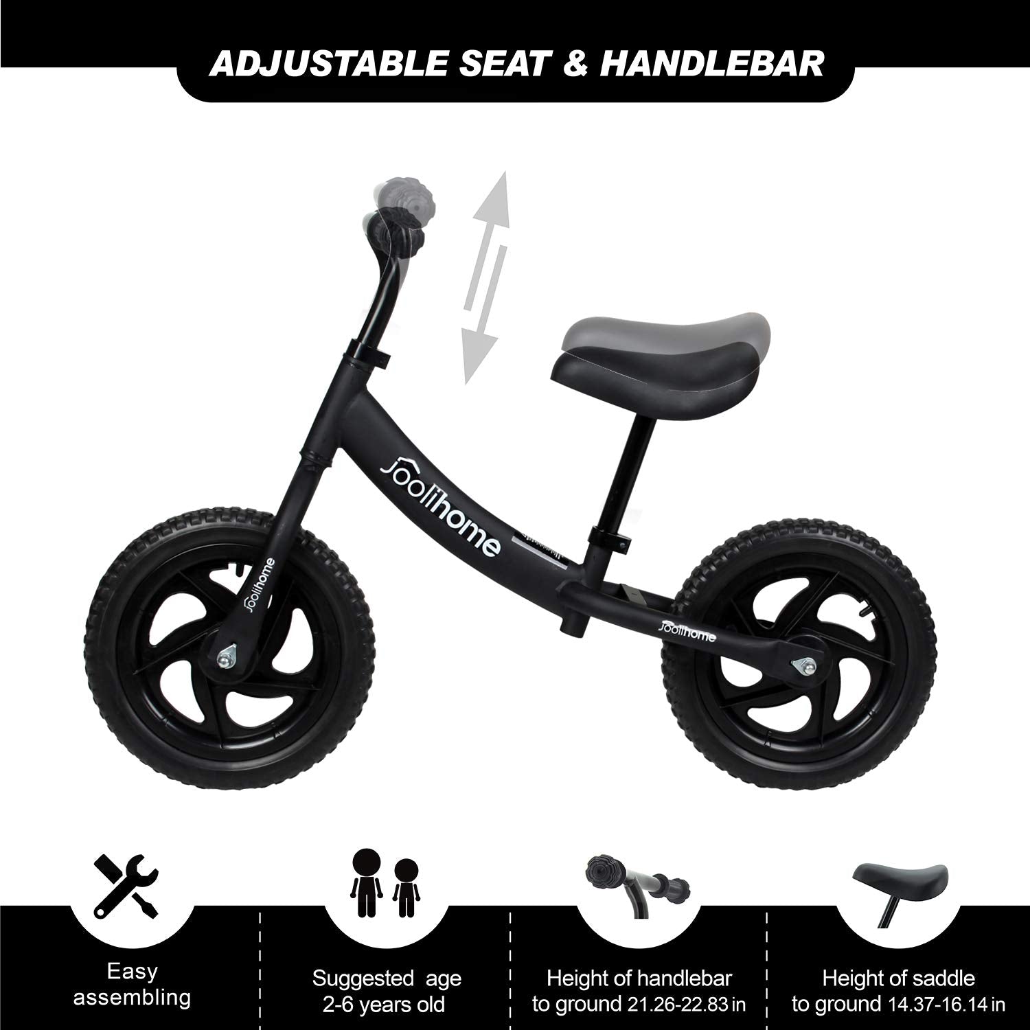 12" Balance Bike Carbon Steel Frame No Pedal Walking Balance Bike Training Bicycle for Kids and Toddlers 2- to 6 Years Old