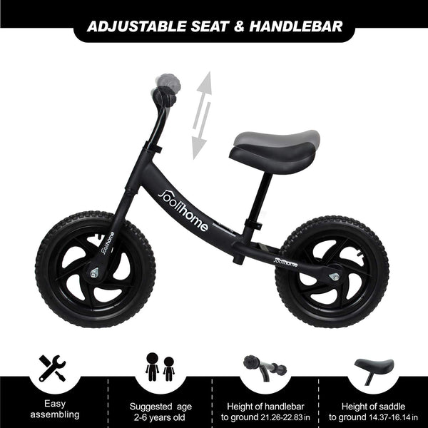 12" Balance Bike Carbon Steel Frame No Pedal Walking Balance Bike Training Bicycle for Kids and Toddlers 2- to 6 Years Old