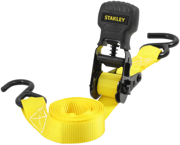 STANLEY S1007 Black/Yellow 1.5" x 16' Ratchet Tie Down Straps - 1,100 lb Safe Working Load / 3,300 lb Break Strength, 2 Pack
