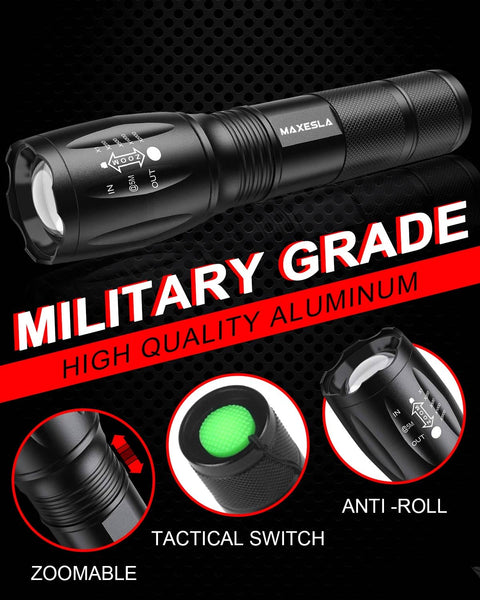 Maxesla LED Torch Battery Powered,Zoomable Torches Led Super Bright,Gifts for Men Dad Kids,Powerful Torches Water,Resistant 5 Modes Small Tactical Torch for Camping Xmas