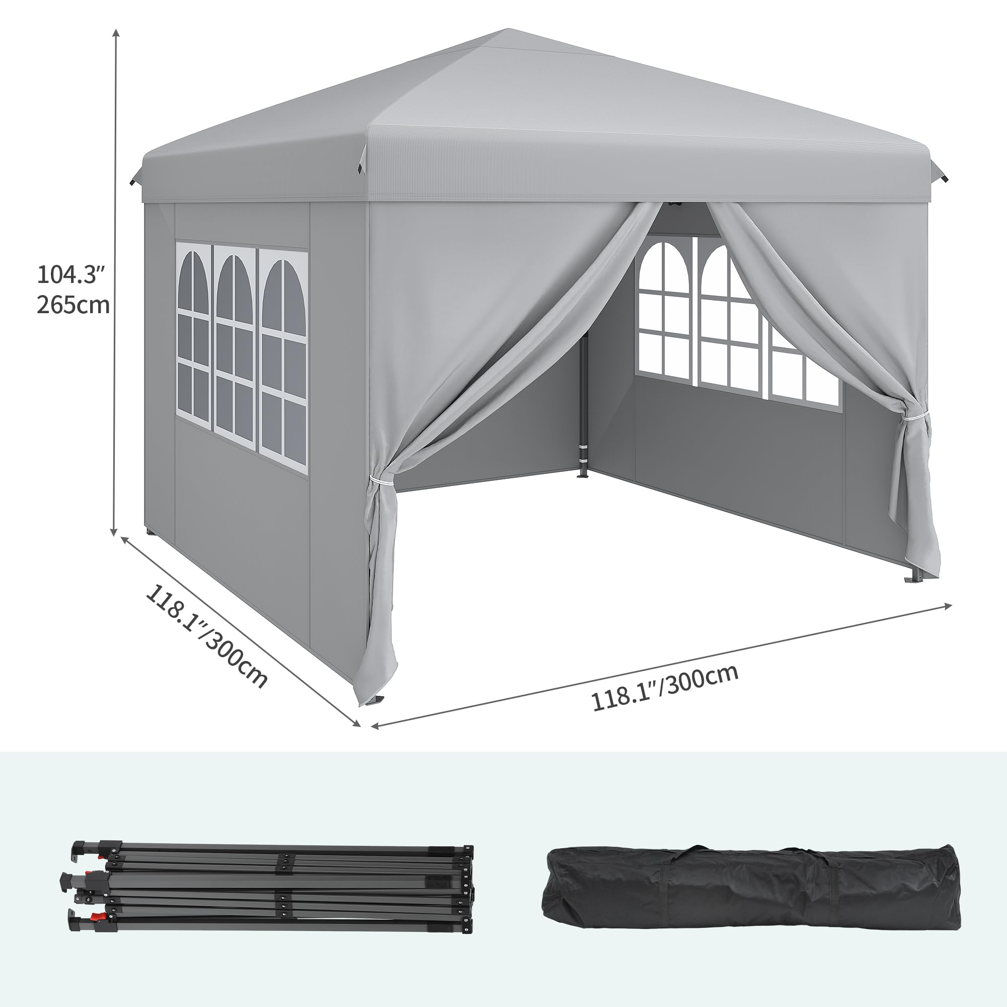 YITAHOME 3x3M Outdoor Pop Up Gazebo with Sides and Windows, Waterproof Folding Garden Canopy All Seasons Camping Gazebo Anti-UV with Adjustable Height Stakes Rope Carry & Weight Bags for Party Event