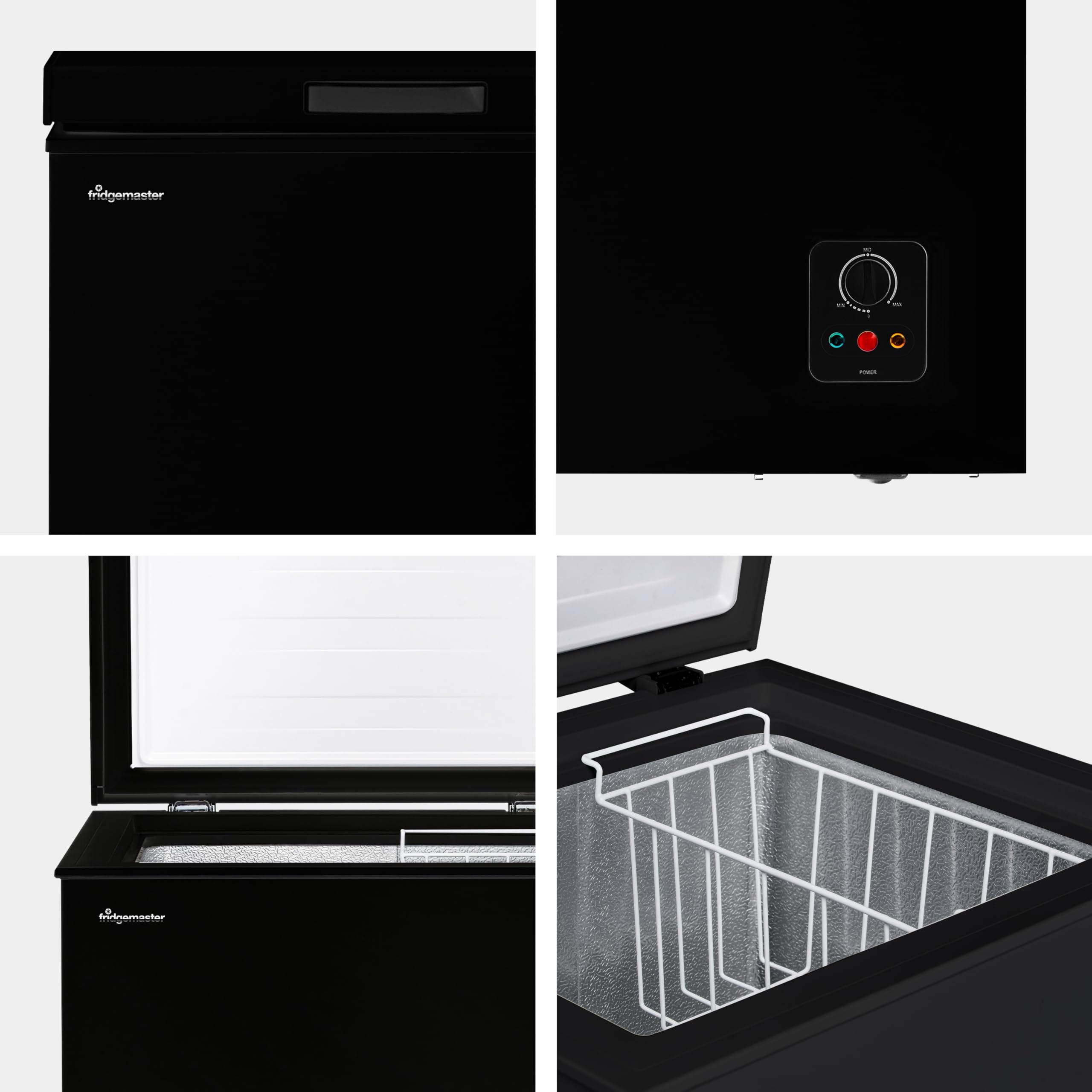 Fridgemaster MCF142EB 142L Chester Freezer 4 Star Freezer Rating - 55.9D x 62.5W x 85.4H cm Black with Recessed Handle - E Rated