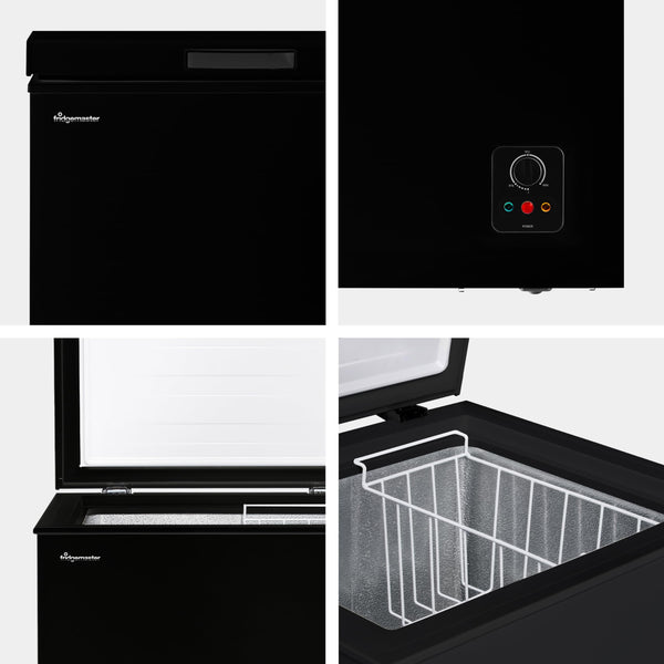 Fridgemaster MCF142EB 142L Chester Freezer 4 Star Freezer Rating - 55.9D x 62.5W x 85.4H cm Black with Recessed Handle - E Rated