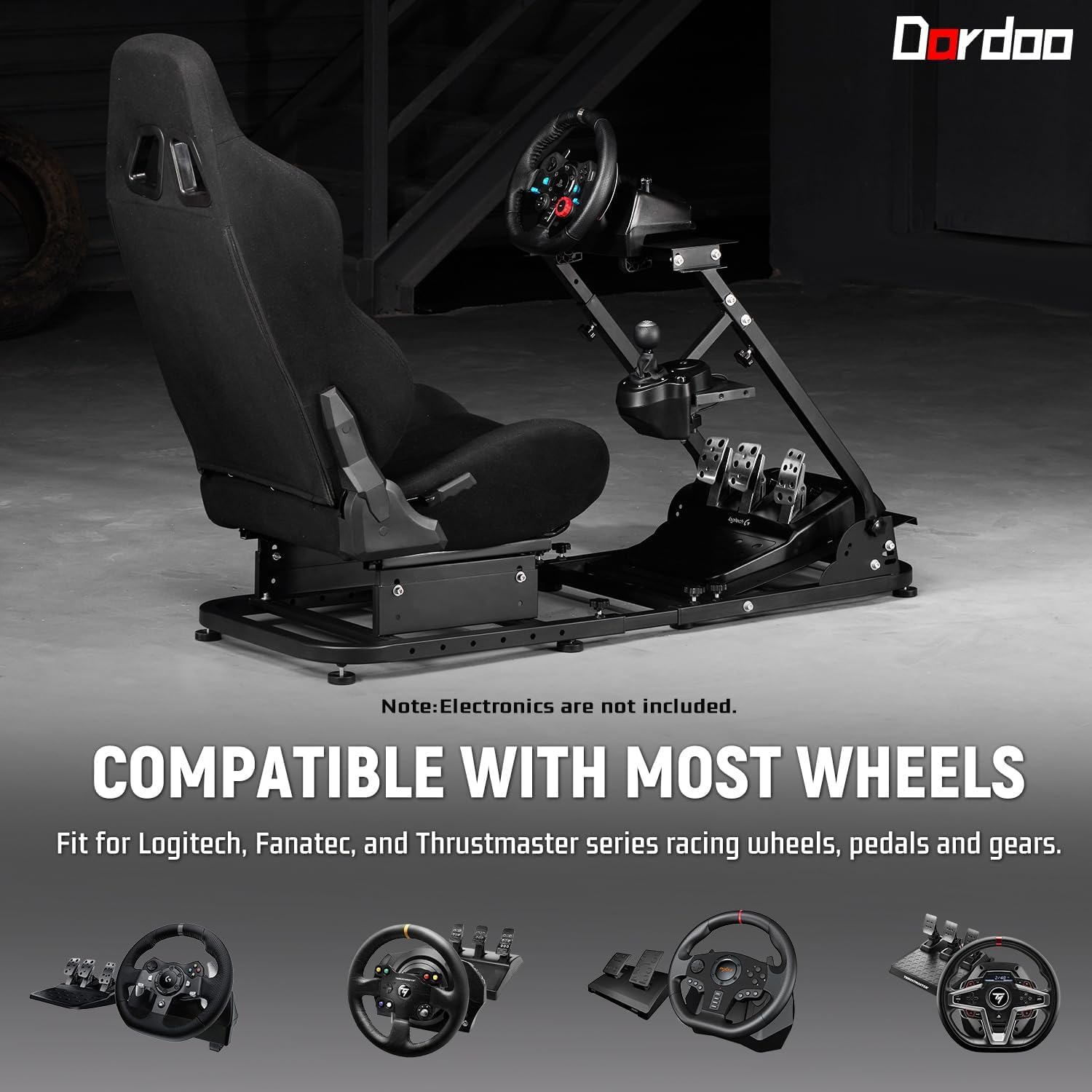 Dardoo Racing Simulator Cockpit Adjustable Black Seat Gaming Steering Stand Fits for Logitech G25 G27 G29 G920 G923, Thrustmaster T300, Fanatec, Not Included Steering Wheel, Pedal and Handbrake
