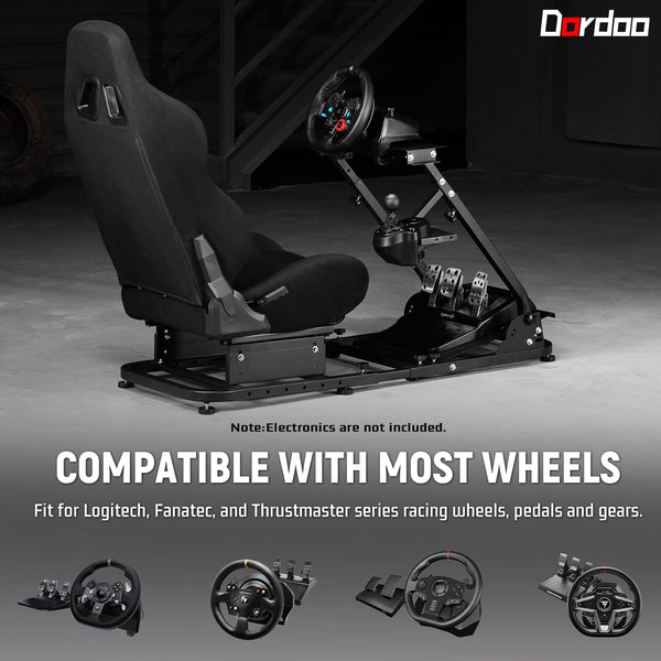 Dardoo Racing Simulator Cockpit Adjustable Black Seat Gaming Steering Stand Fits for Logitech G25 G27 G29 G920 G923, Thrustmaster T300, Fanatec, Not Included Steering Wheel, Pedal and Handbrake