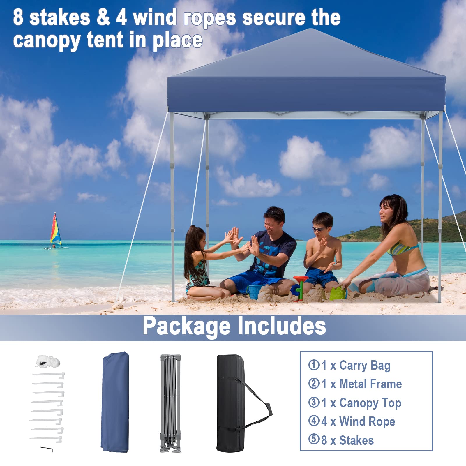 COSTWAY 2m x 2m Pop up Gazebo, 3-Position Height Adjustable Commercial Instant Canopy Tent with Carry Bag, Garden Patio Sun Shelter for Camping BBQ Party (Blue, 198 x 198 x 190-244 cm)