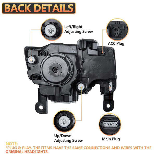 VLAND Full LED Headlights compatible with Grand Cherokee WK2 2014-2021,w/Startup dynamic display & Sequential Indicator, For Right hand drive - Black Housing