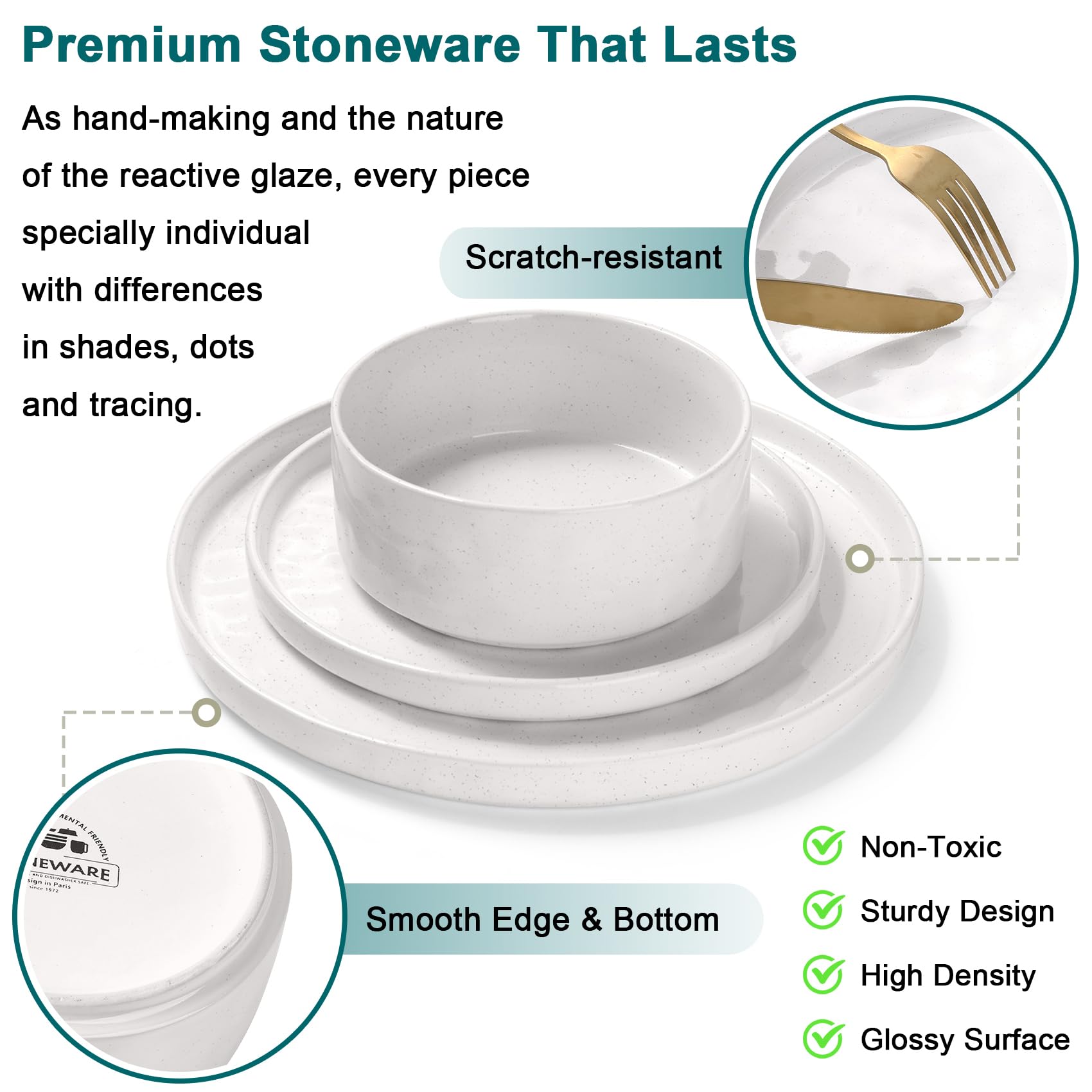 Homikit Dinner Sets for 6 People, 18-Piece Reactive Glaze Plates and Bowls Set, Elegant Dinnerware Stoneware for Kitchen, Healthy & Scratch Resistant,