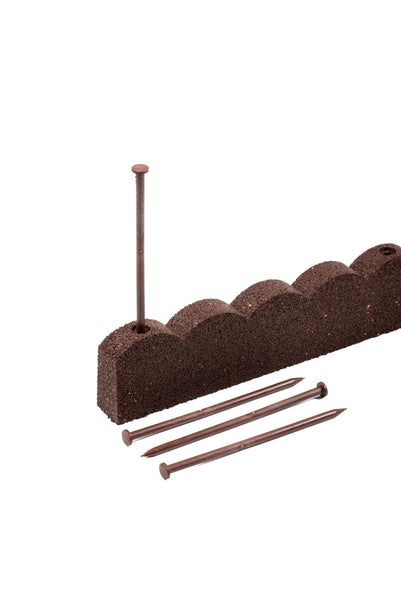 Flexi Curve Scalloped Garden Edging Rubber Landscape Scallop Lawn Border Edging Section 120cm (4ft), Earth(Brown), Pack of 4