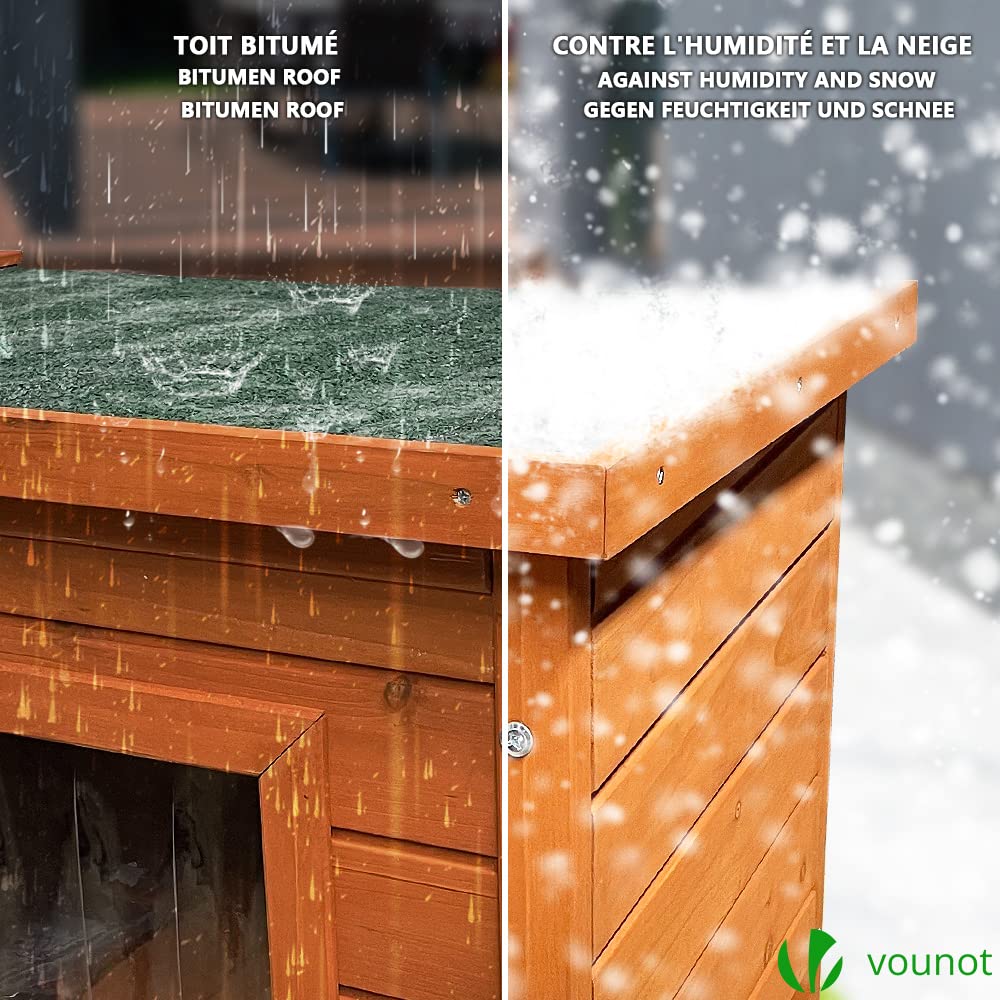 VOUNOT Cat House Outdoor with Kennel Door Privacy Window Cat Wooden Shelter 57x45x43cm, Grey