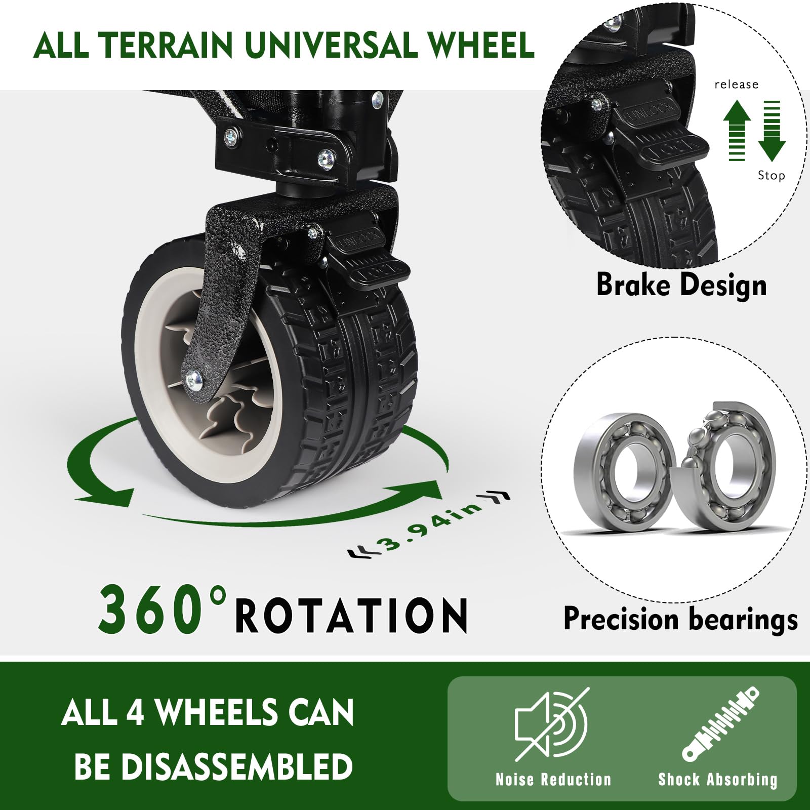 Folding Festival Trolley Collapsible Camping Garden Trolley Cart with 200KG Capacity, Heavy Duty Outdoor Beach Wagon, All Terrain Utility Wagon for