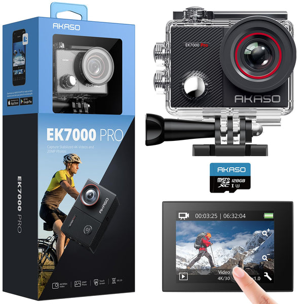 AKASO EK7000 Pro 4K Action Camera - Touch Screen EIS Adjustable View Angle 40m Waterproof Underwater Camera Remote Control Helmet Camera with Accessories Kit