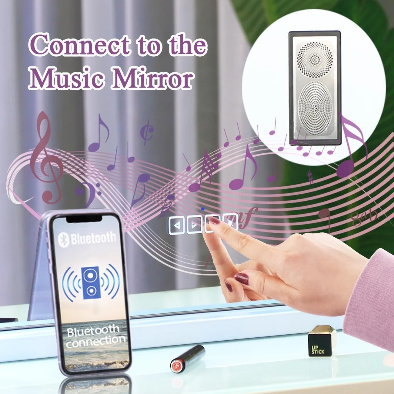 FENCHILIN Vanity Mirror with Lights Bluetooh Speaker Hollywood Mirror with Lights 15 LED USB Charging Port 3 Color Modes Dimmable Touch Control 10x