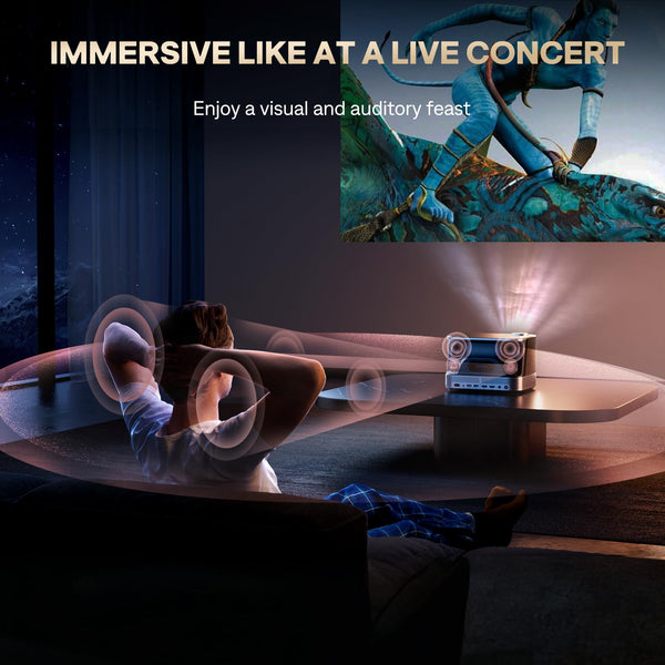 NetfIix Officially & DoIby Audio,AURZEN 4K Supported Smart Projector with Auto Focus & Keystone, +100% Lumens, HDR 10 60Hz WiFi Bluetooth Outdoor Projector for Smartphone/USB/HDMI/USB