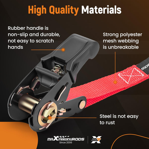 maXpeedingrods 4x 997kg Tie Down Straps 15ft (4.5m), Ratchet Straps 2200lb, Lashing Straps 25mm, Straps with safety clip S-hooks, motorcycle tie down straps, EN 12195-2 - Blue