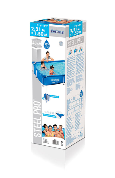 Bestway 56401 Steel Pro Pool | Swimming Pool, Rectangle Above Ground Fast Set Pool, Children’s Detachable Pool, Multiple Sizes, Blue, 221 x 150 x 43 cm