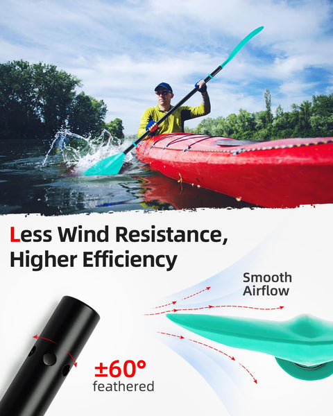 Abahub Adjustable Kayak Paddle 210-230 cm/82-90 Inches Floating Kayaking Oars Boating Oars Canoeing Oars Mint Green