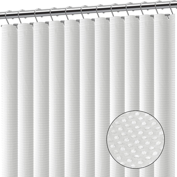 Clara Clark White Shower Curtain - Waterproof Shower Curtains for Bathroom, Waffle Shower Curtain Fabric, Bathroom Curtain, Fabric Shower Curtain 180