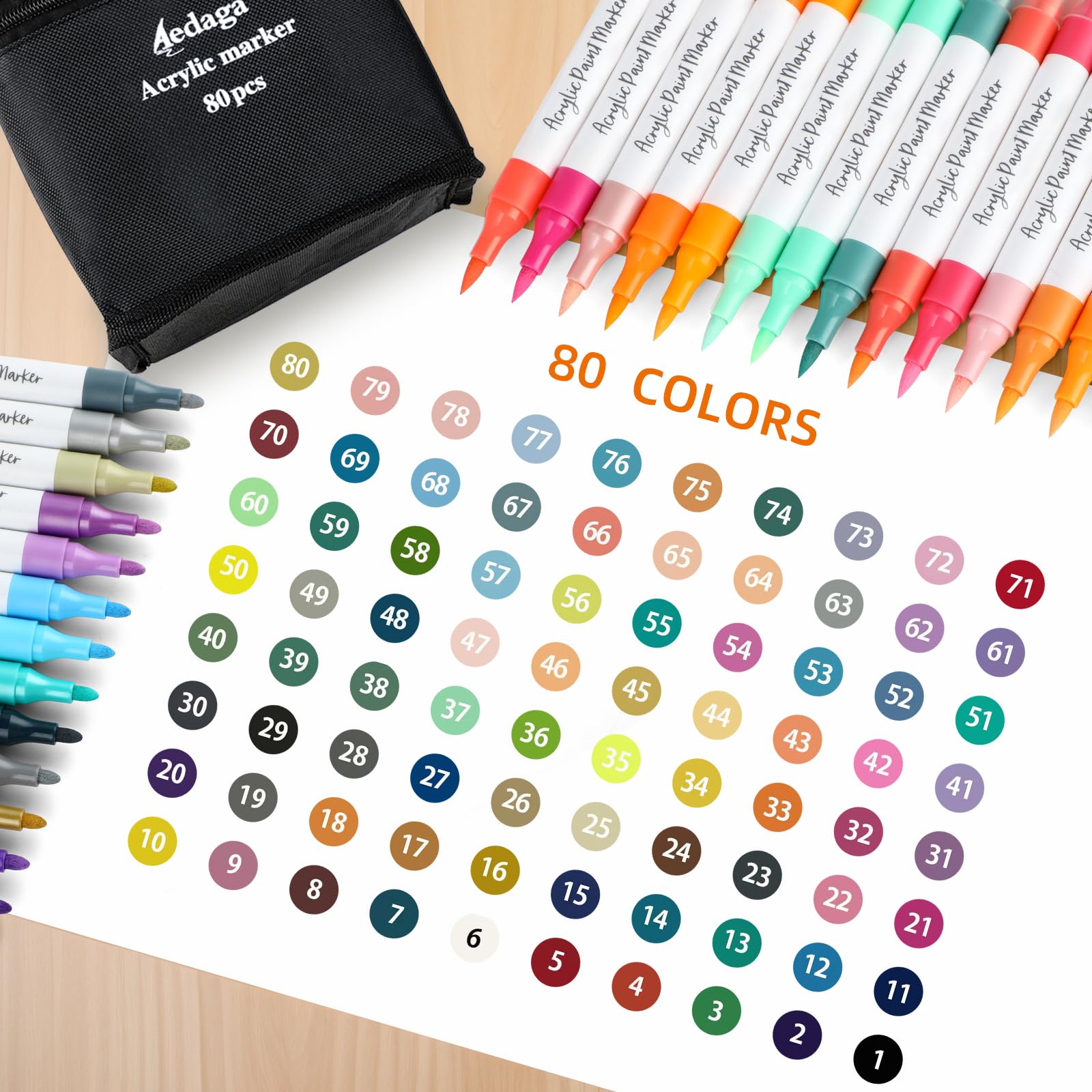 80 Colours Numbered Acrylic Paint Pens with Free App, Dual Tip Acrylic Paint Markers with Brush Tip and Fine Tip for Adults, Kids, Eggs, Wood, Rock,
