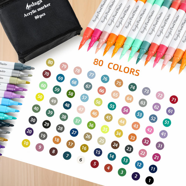 80 Colours Numbered Acrylic Paint Pens with Free App, Dual Tip Acrylic Paint Markers with Brush Tip and Fine Tip for Adults, Kids, Eggs, Wood, Rock,