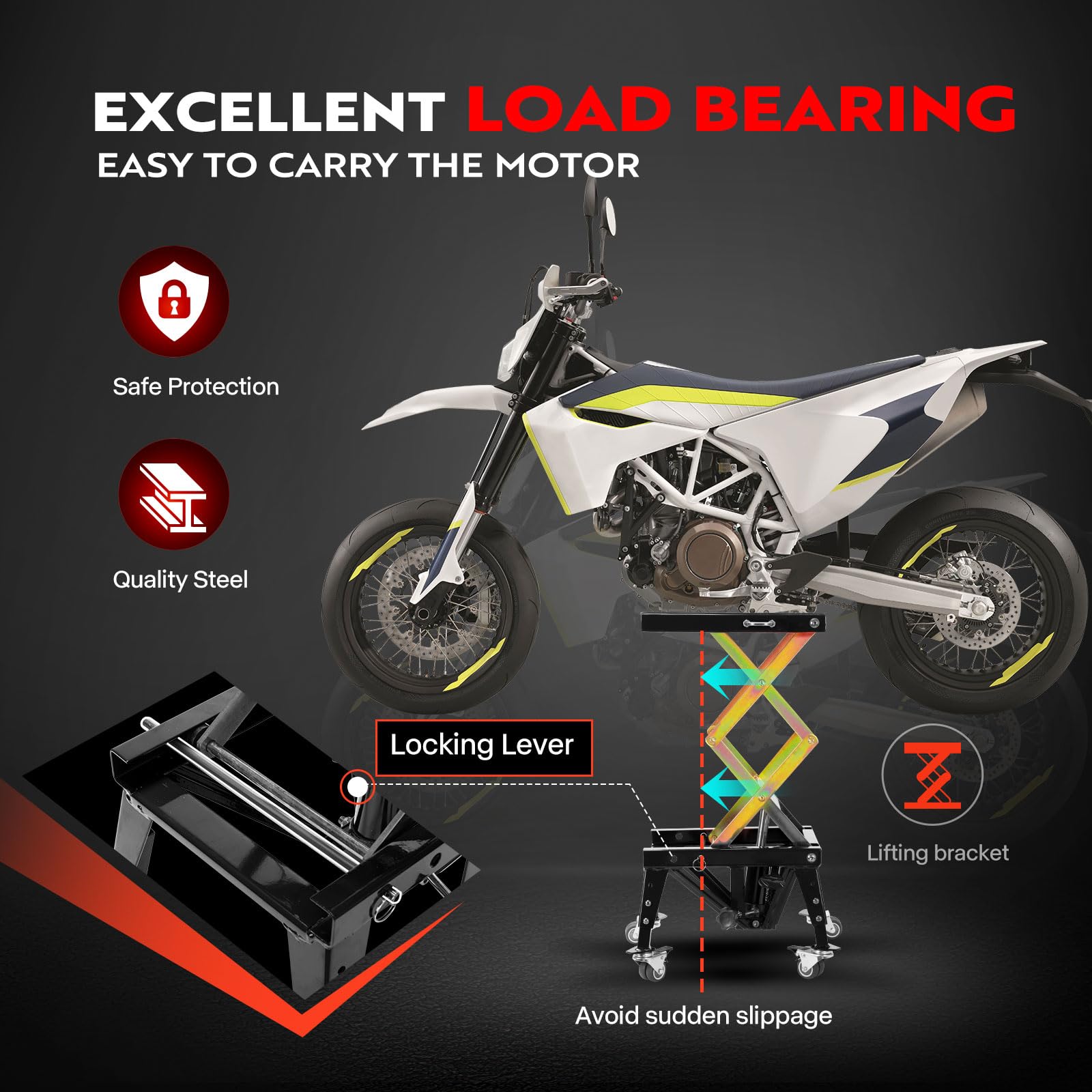 VIVOHOME Motorcycle Lift Jack Stand 158KG Heavy Duty Hydraulic Operated ATV Dirt Bike Scissor Stand with 4 Wheels