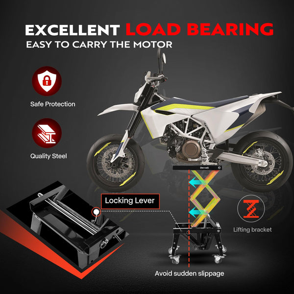 VIVOHOME Motorcycle Lift Jack Stand 158KG Heavy Duty Hydraulic Operated ATV Dirt Bike Scissor Stand with 4 Wheels