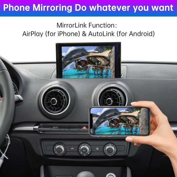 Road Top Wireless Carplay Android Auto Retrofit Kit for Audi A3 2013-2018 Year, Carplay Retrofit Kit Decoder, Support Mirror Link, Reverse Camera, Navigation