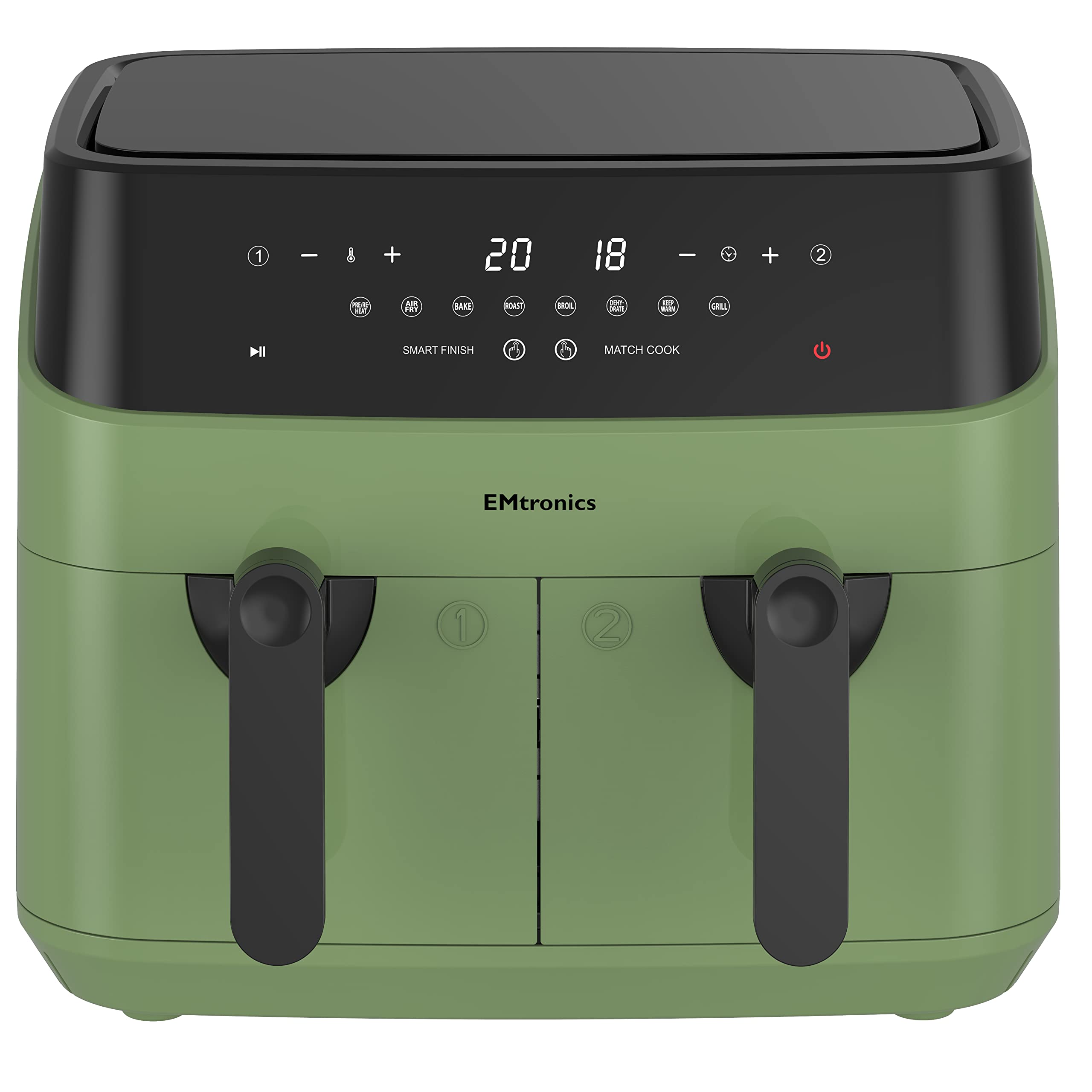 EMtronics EMAFDD9LSG Dual Air Fryer Extra Large Family Size Double XL 9 Litre with 8 Adjustable Pre-Set Menus for Oil Free & Low Fat Healthy Cooking,