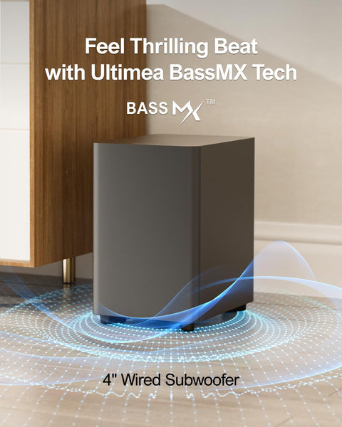 ULTIMEA 4.1ch Sound Bar for Smart TV with Subwoofer, App, Peak Power 200W, 2-in-1 Detachable Bluetooth 5.3 Soundbar, Bass Adjustable, 3 EQ Modes TV Sound Bar, ARC/Optical/Aux, Apollo S50 2025 Version