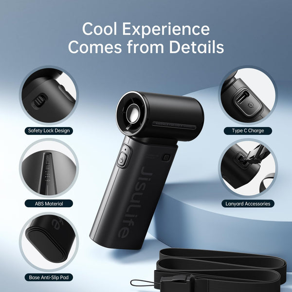JISULIFE Portable Handheld Fan Life9, Turbo Power High Speed Air [18H Max Cooling Time], 5 Gear Wind, 5000mAh Rechargeable, Mini Pocket Design, Personal Fan for Travel Concerts Camping Makeup - Black