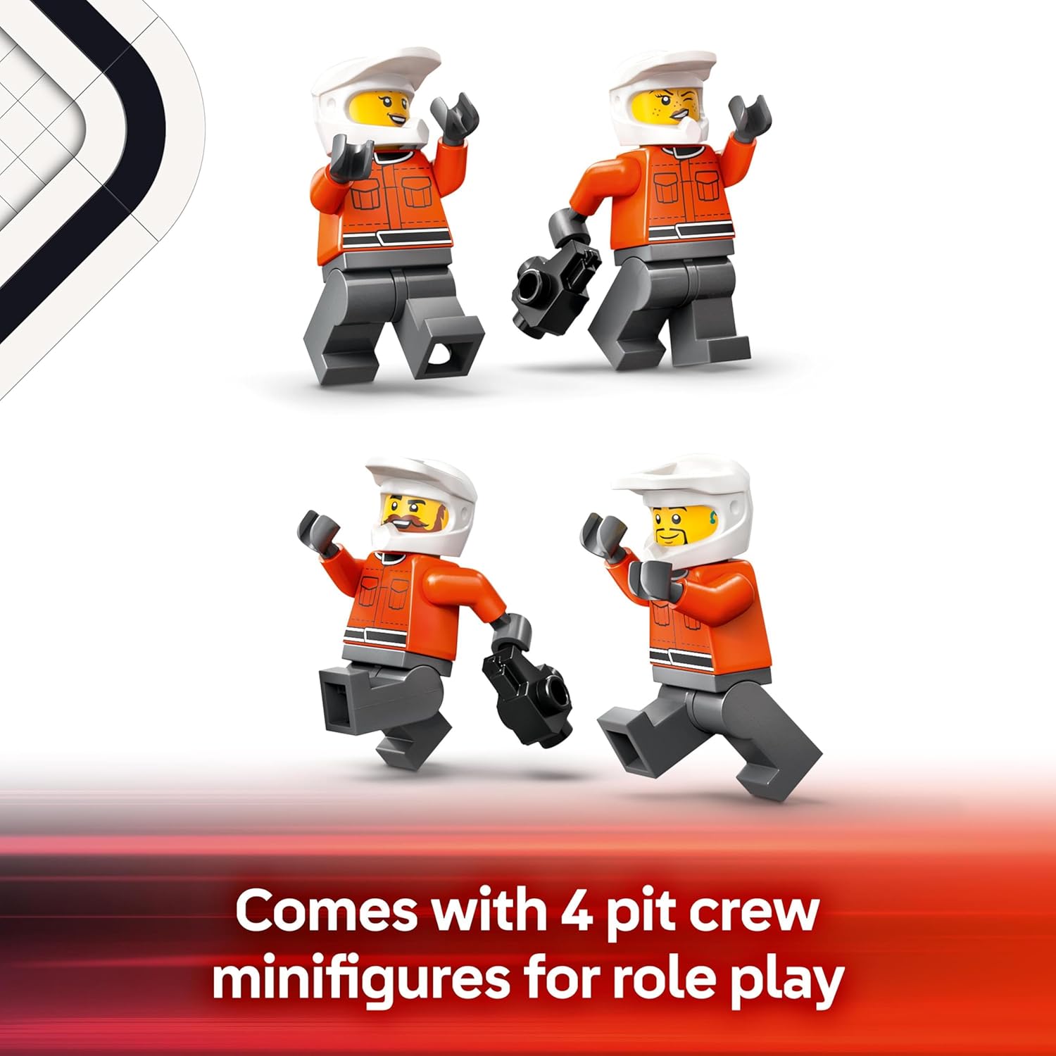 LEGO City F1 Pit Stop & Pit Crew with Ferrari Car Toy - Formula 1 Set incl. a Driver Minifigure, 4 Mechanics, Spare Tyres & Wheel Guns - Building Toys for 6+ Year Old Boys & Girls - 60443