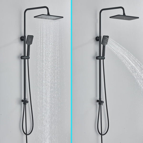 Rozin Shower Riser Rail Kit Adjustable Chrome 2 Functions Square Overhead 29 * 19cm and Hand Shower Stainless Steel Easy Install