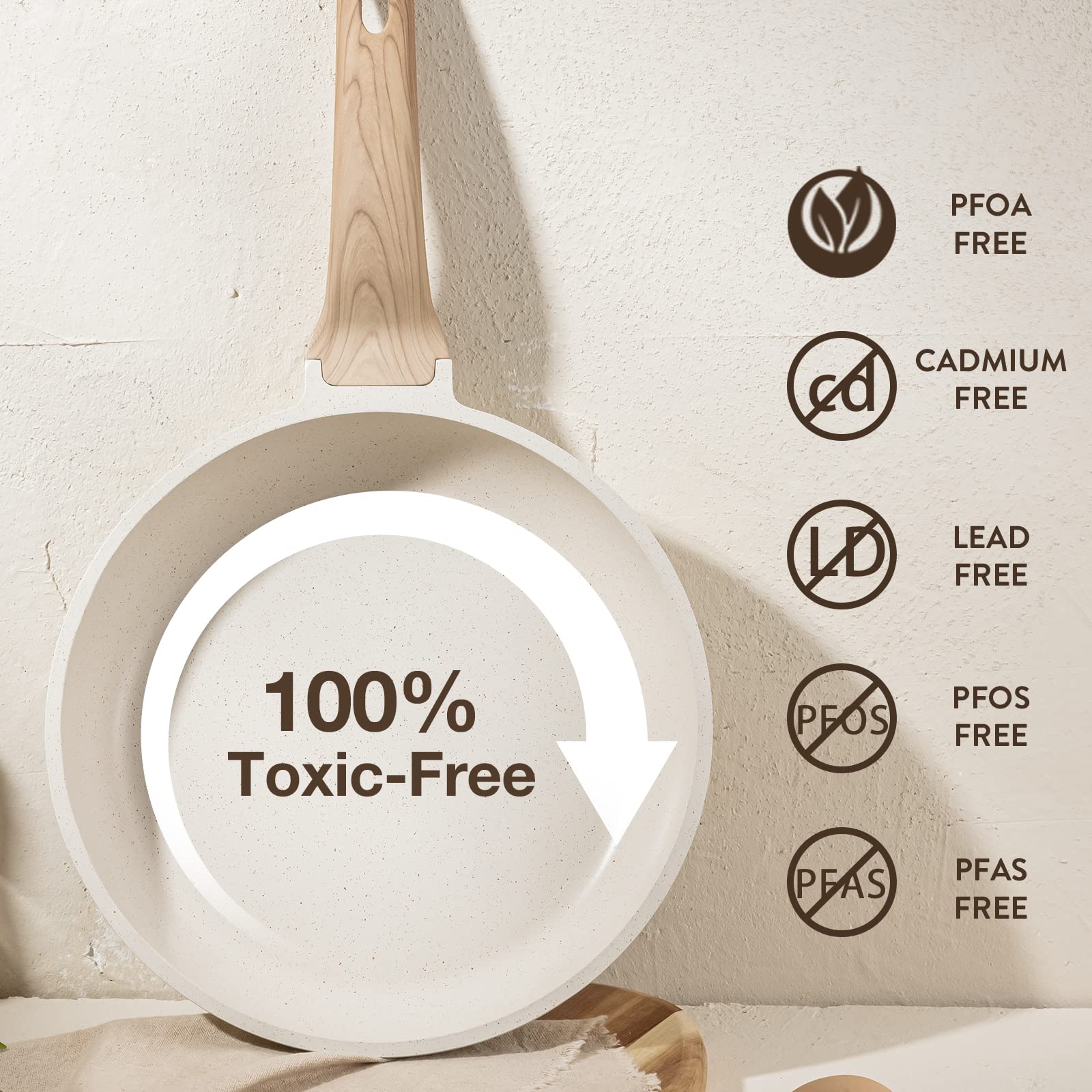 CAROTE Pots and Pans Sets Non Stick, 8 PCS White Granite Induction Hob Pan Set, Natural Non Toxic Cooking Cookware Set with Saucepan Set,Suitable for All Stoves