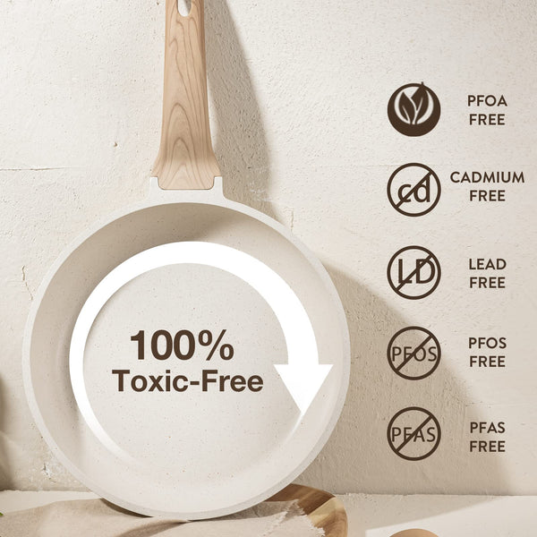 CAROTE Pots and Pans Sets Non Stick, 8 PCS White Granite Induction Hob Pan Set, Natural Non Toxic Cooking Cookware Set with Saucepan Set,Suitable for All Stoves