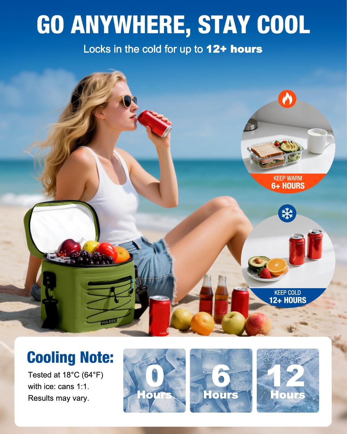 YULEEE 7/15/20L Insulated Cooler Bag - Large Multi-Functional Picnic Lunch Bag for Men & Women,Waterproof Leakproof Perfect for Beach, Family,Travel, Camping, Work,BBQ,and Outdoor Activities