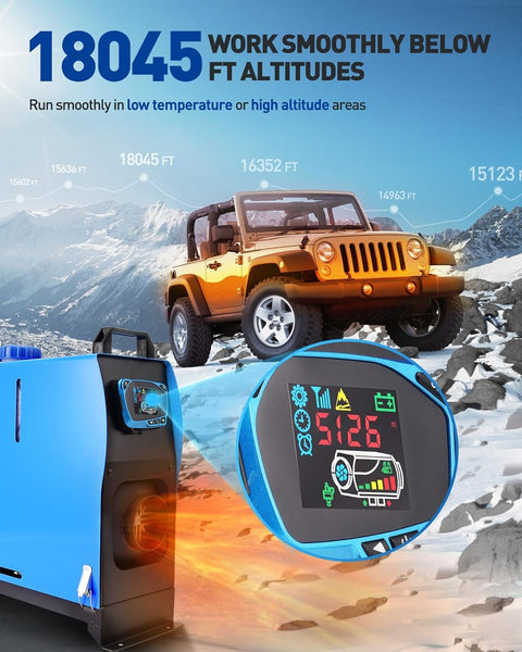ShockFlo 12V 5KW Diesel Air Heater, All in One Parking Heater Kit with Remote Control, Silencer and LCD Display, Fast Heating, for RV Truck, Motorhomes, Boat, Bus, Car Trailer, Caravans
