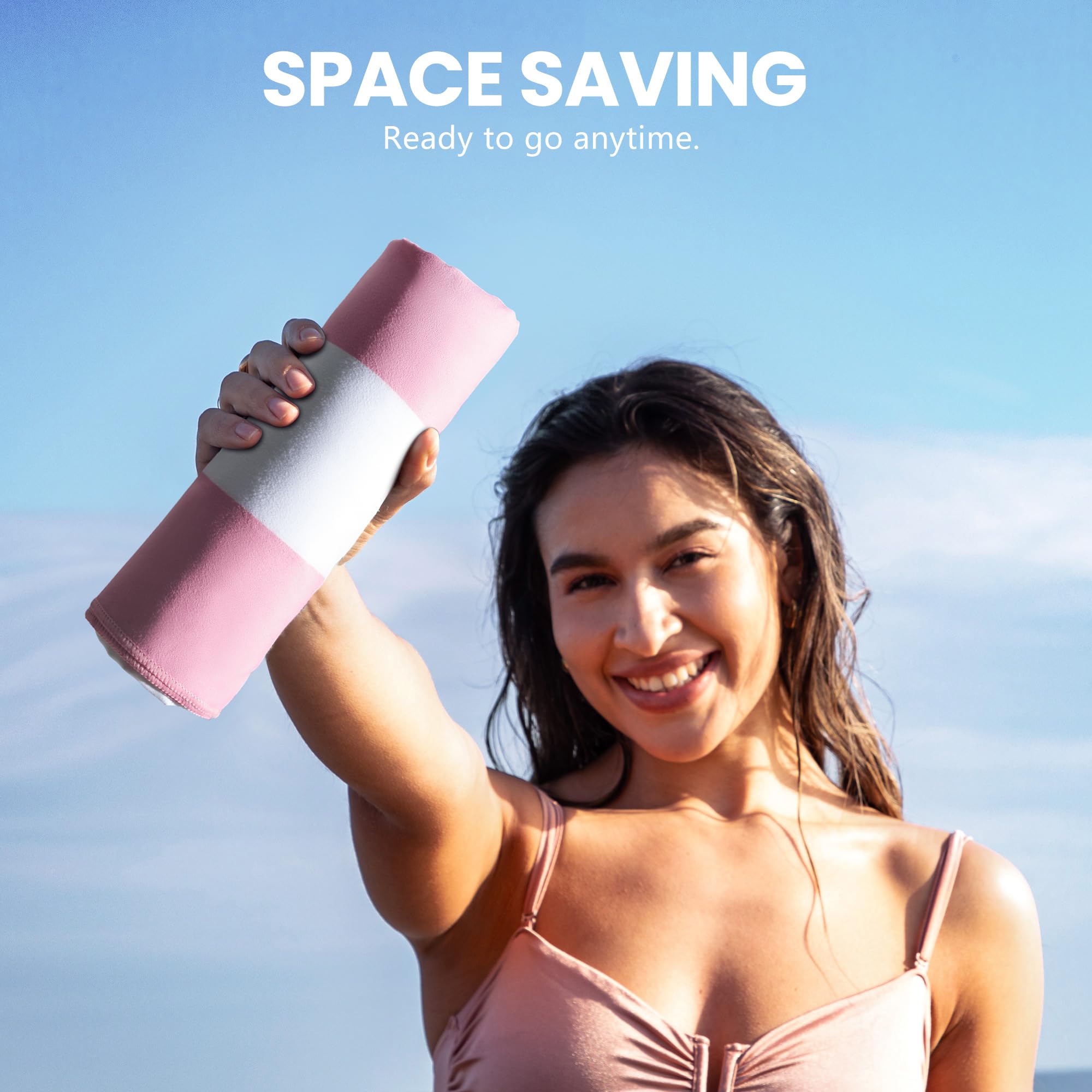 Winthome Beach Towel, Extra Large Microfibre Beach Towel for Adult, Double Sides Sand Free Quick Dry lightweight Travel Swimming Towel(Pink + Green, 90×180cm - 2 pack)