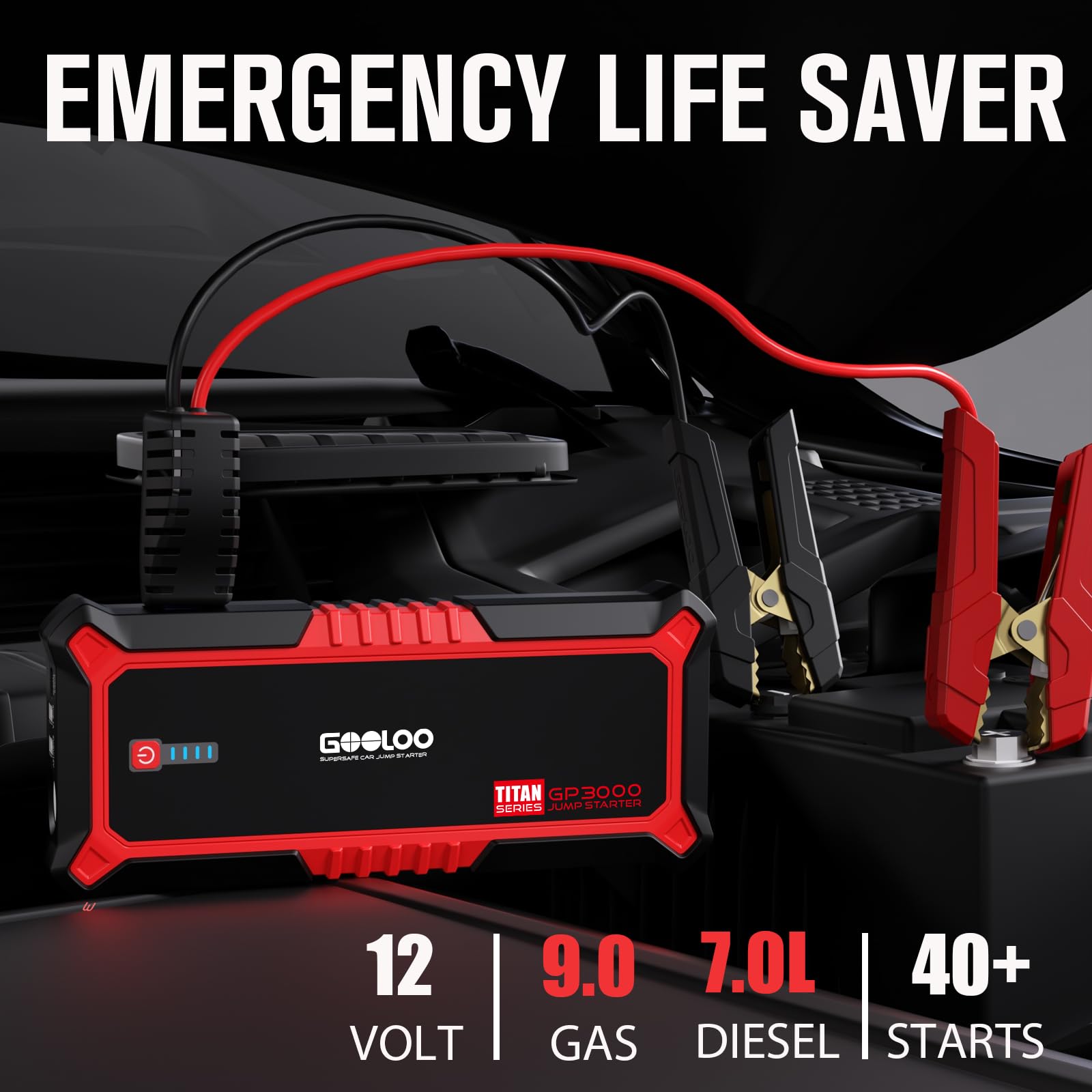 GOOLOO 1500A Jump Starter Power Pack, Car Battery Booster Jump Starter for 12V Vehicle(Up to 6.0L Gas,4.0L Diesel), Jump Pack and Jump Starters, With Smart Jumper and LED Torch