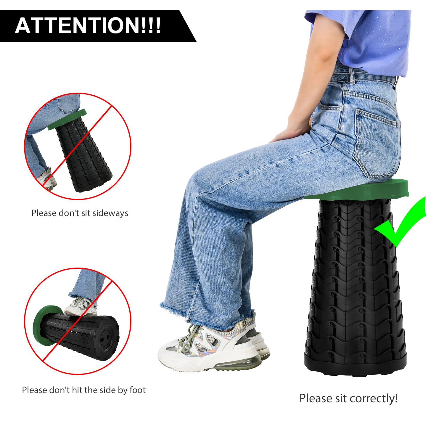 LUXJET Portable Folding Stool Lightweight Yet More Sturdy with Load Capacity 180KG, Retractable Plastic Foldable Collapsible Stool for Camping Fishing Hiking BBQ Outdoors Indoors Kitchen