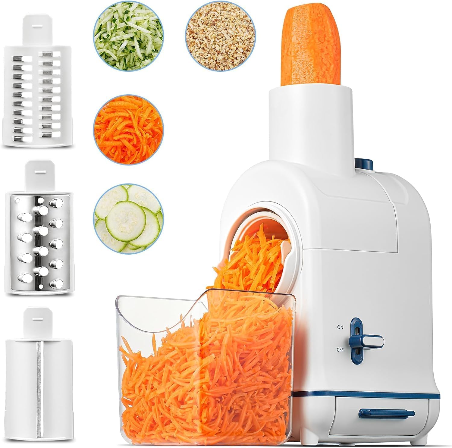 AOBOSI Electric Cheese Grater, Electric Graters for Kitchen with Large Chute for Whole Carrot Cheese Potato Slicer, 3 in 1 Vegetable Slicer with 3