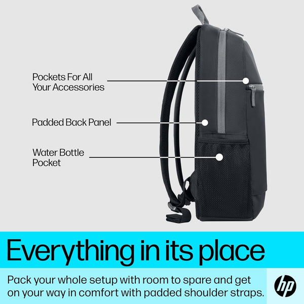 HP 15.6-Inch Laptop Backpack | Padded Laptop Compartment, Comfortable, Durable, Lightweight and Water-Resistant | Water-Bottle Pocket | Padded Shoulder Straps | Responsibly Made