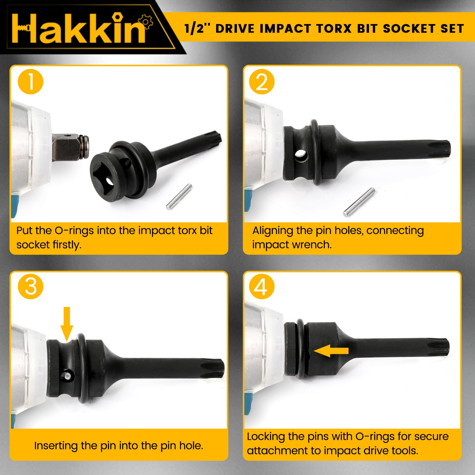 Hakkin 1/2" Impact Torx Bit Socket Set Heavy Duty Impact Star Bit Socket Set with Universal Joint T30 T40 T45 T50 T55 T60 T70 T80